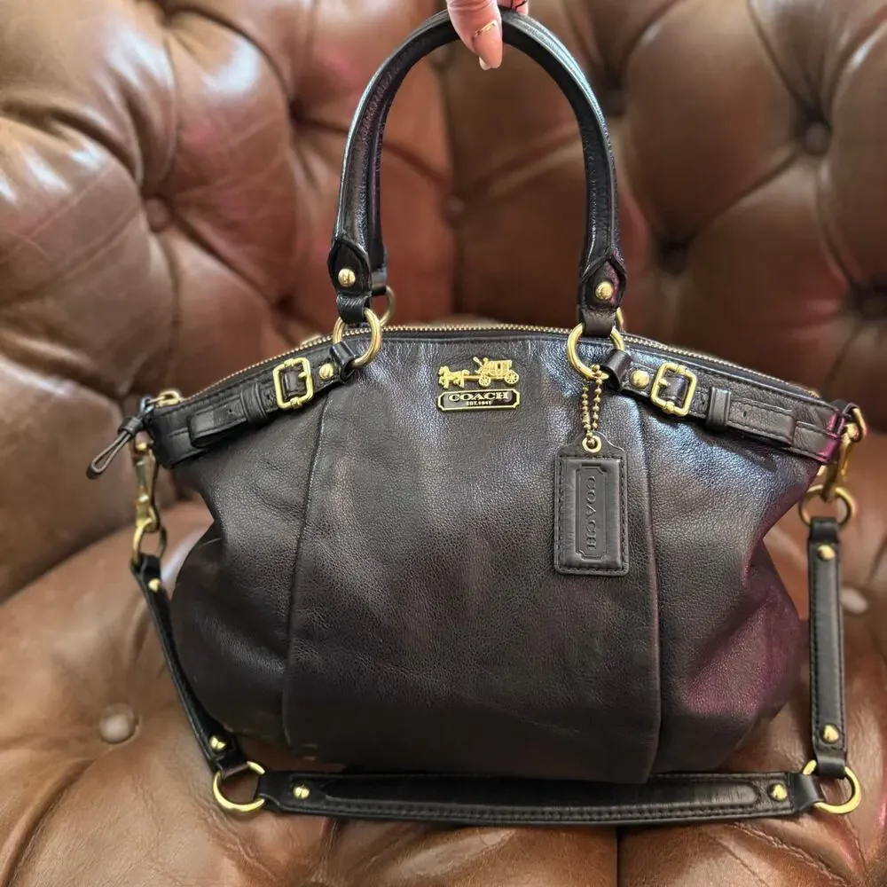Coach Madison Sophia Black Leather Satchel Shoulder Bag 18609